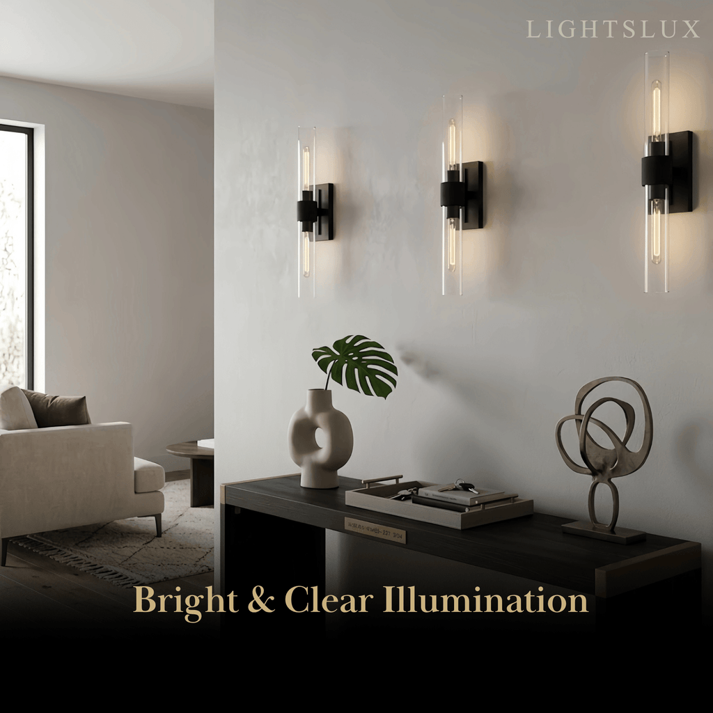 Minimalist Wall Lamp -- Metal & Glass with Brass/Black for Living Room - Flindria