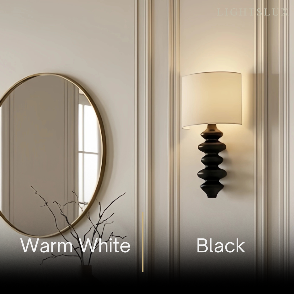 Art Fabric Sconce Wall Lamp -- Solid Wood & Fabric Black/White/Wood Color for Indoor - Flindria