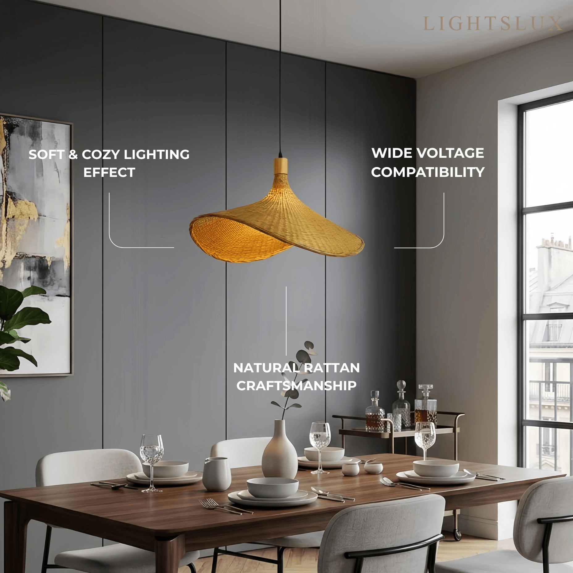 Vintage Rattan Pendant Light -- Natural Metal for Dining Room - Flindria