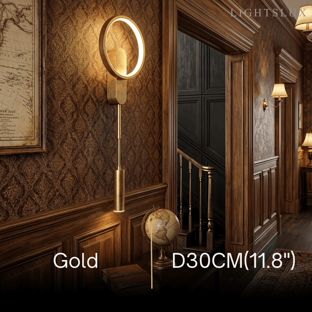 Minimalist Wall Lamp -- Brass Ring Gold/Black for Bedroom Living Room Study - Flindria