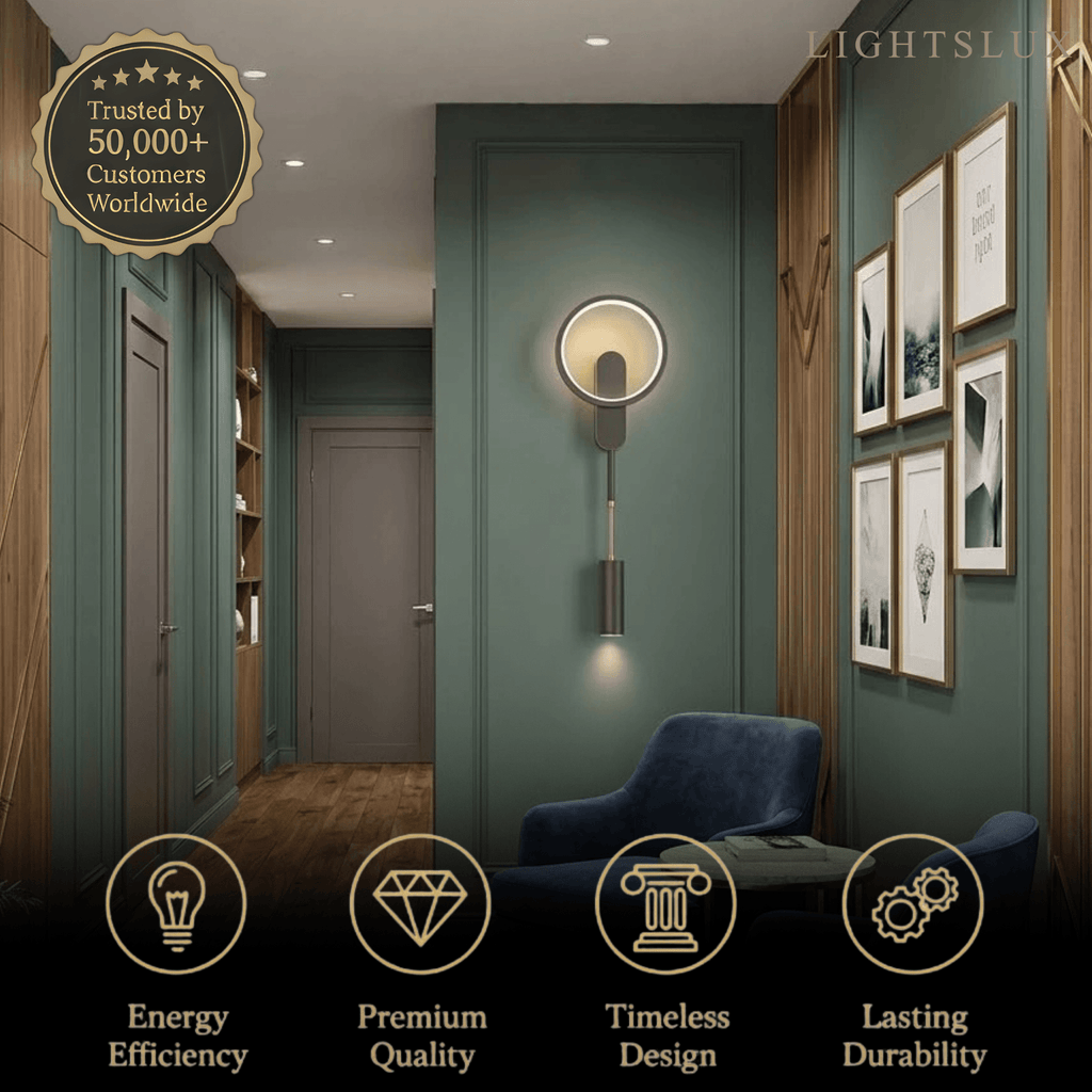 Minimalist Wall Lamp -- Brass Ring Gold/Black for Bedroom Living Room Study - Flindria