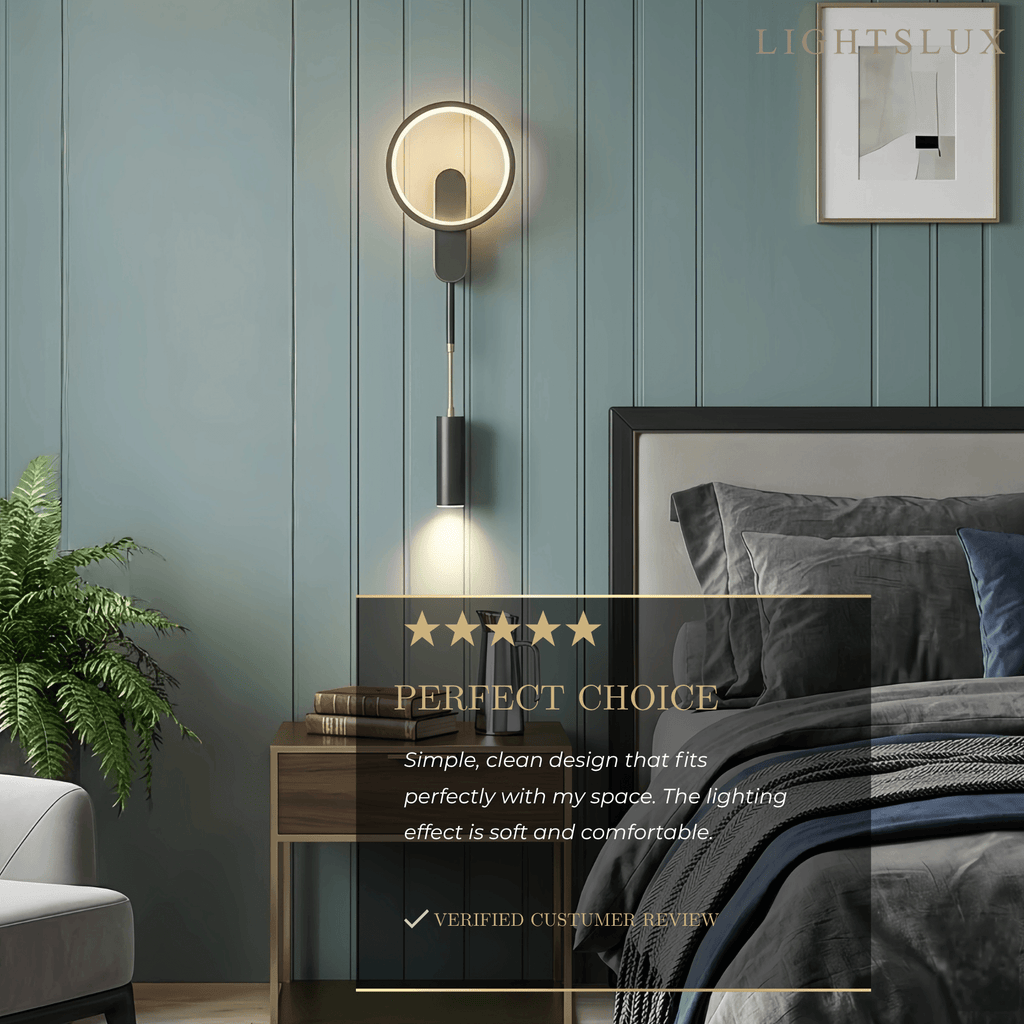 Minimalist Wall Lamp -- Brass Ring Gold/Black for Bedroom Living Room Study - Flindria
