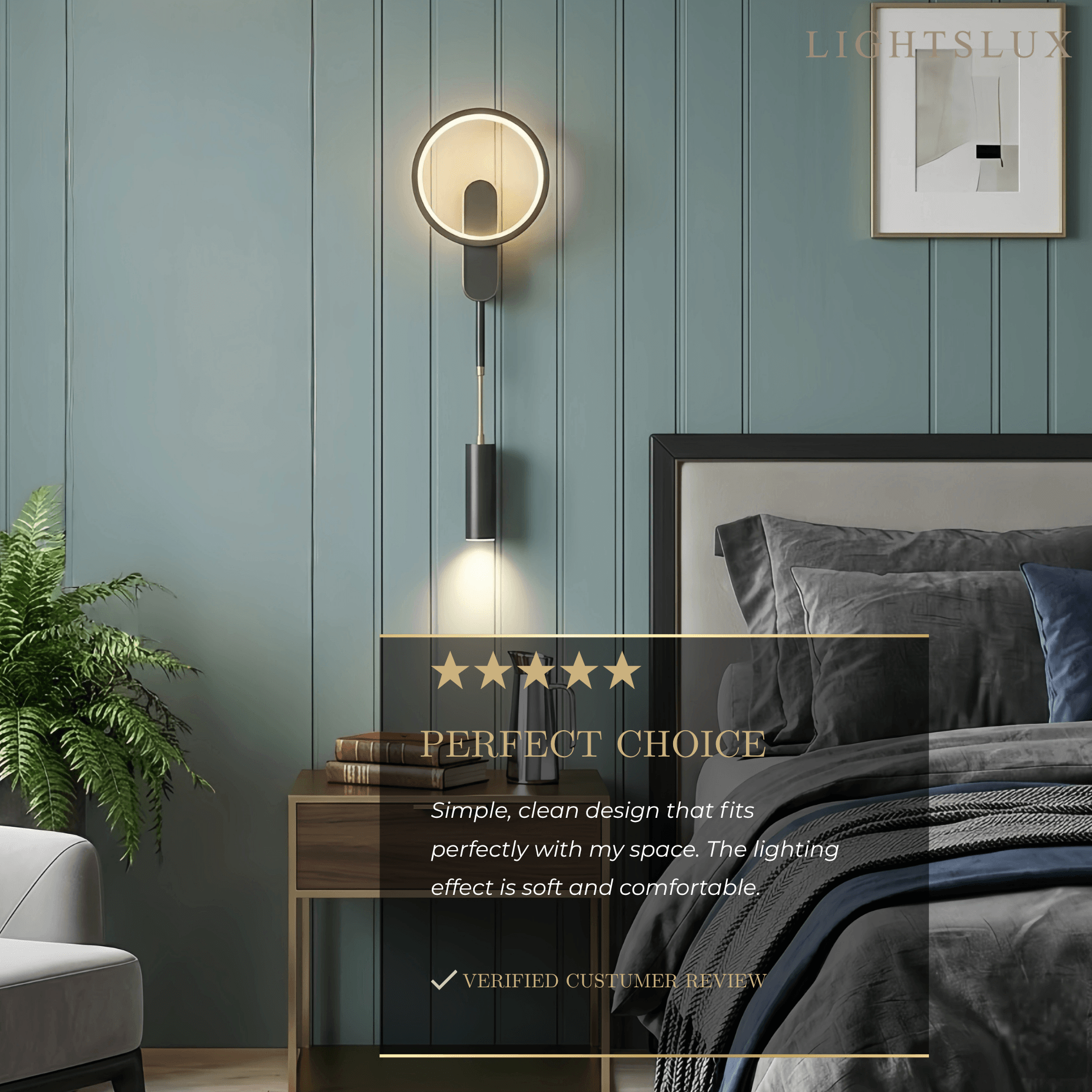 Minimalist Wall Lamp -- Brass Ring Gold/Black for Bedroom Living Room Study - Flindria