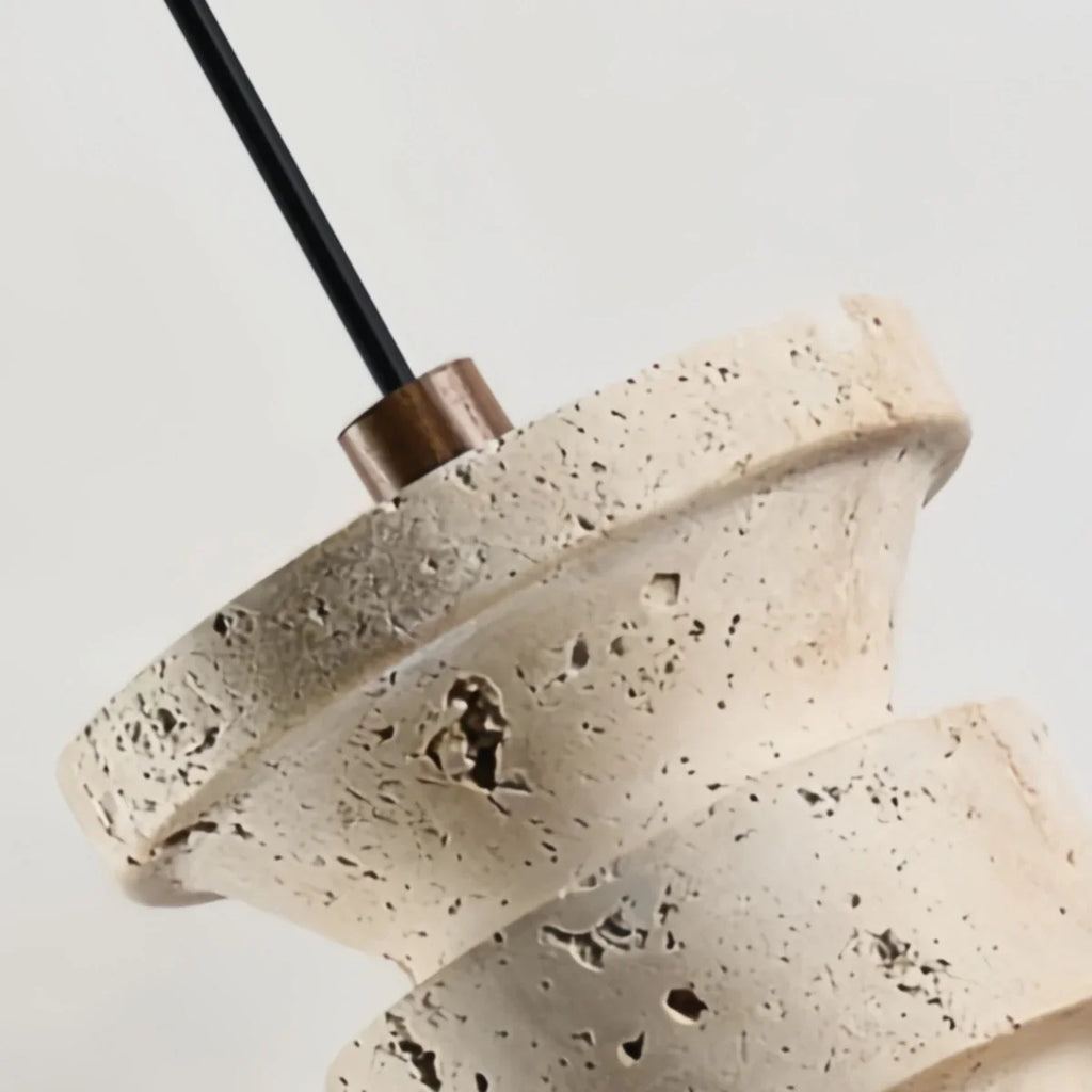 Modern Travertine Pendant Light – Yellow Travertine Wood Metal for Dining Room - Flindria