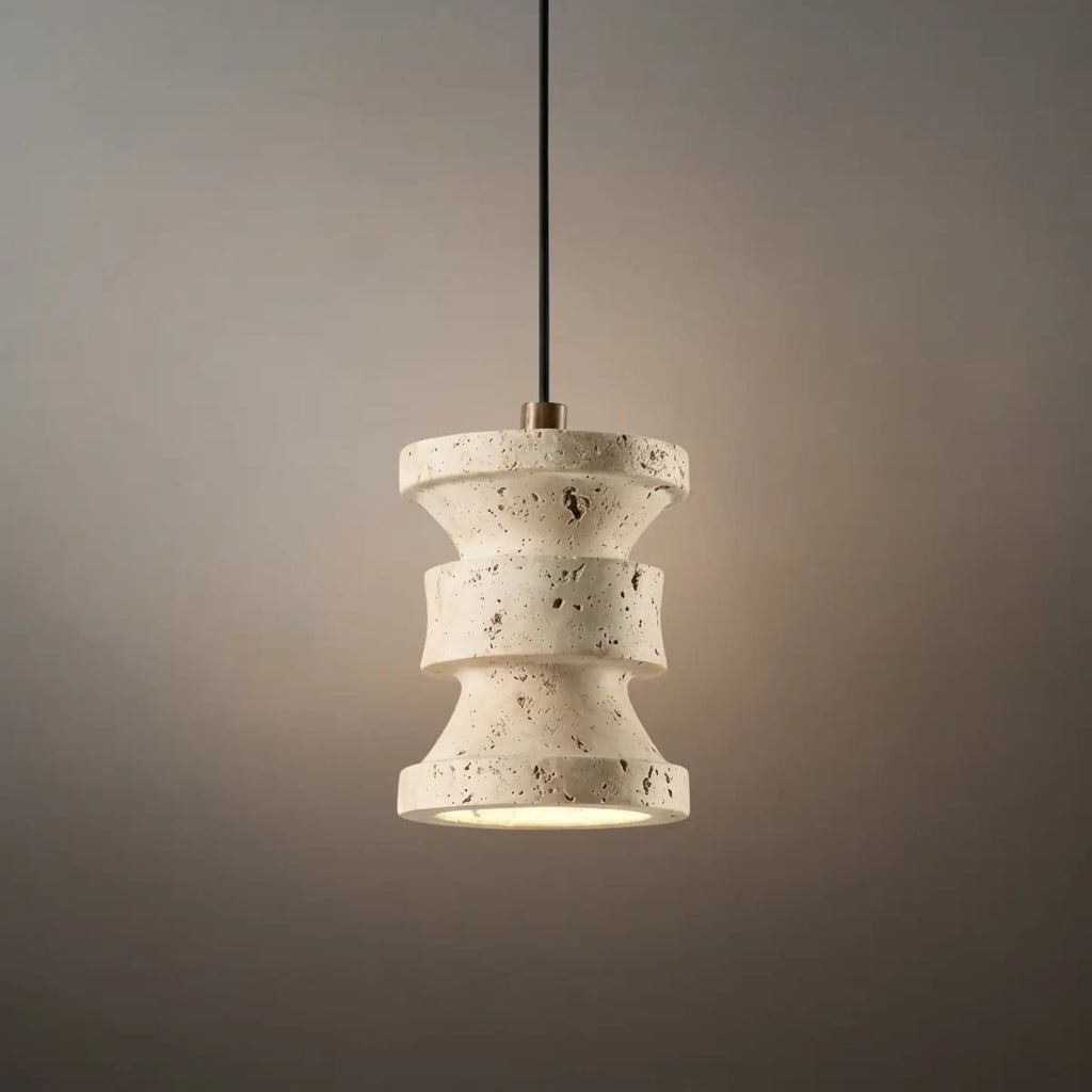 Modern Travertine Pendant Light – Yellow Travertine Wood Metal for Dining Room - Flindria