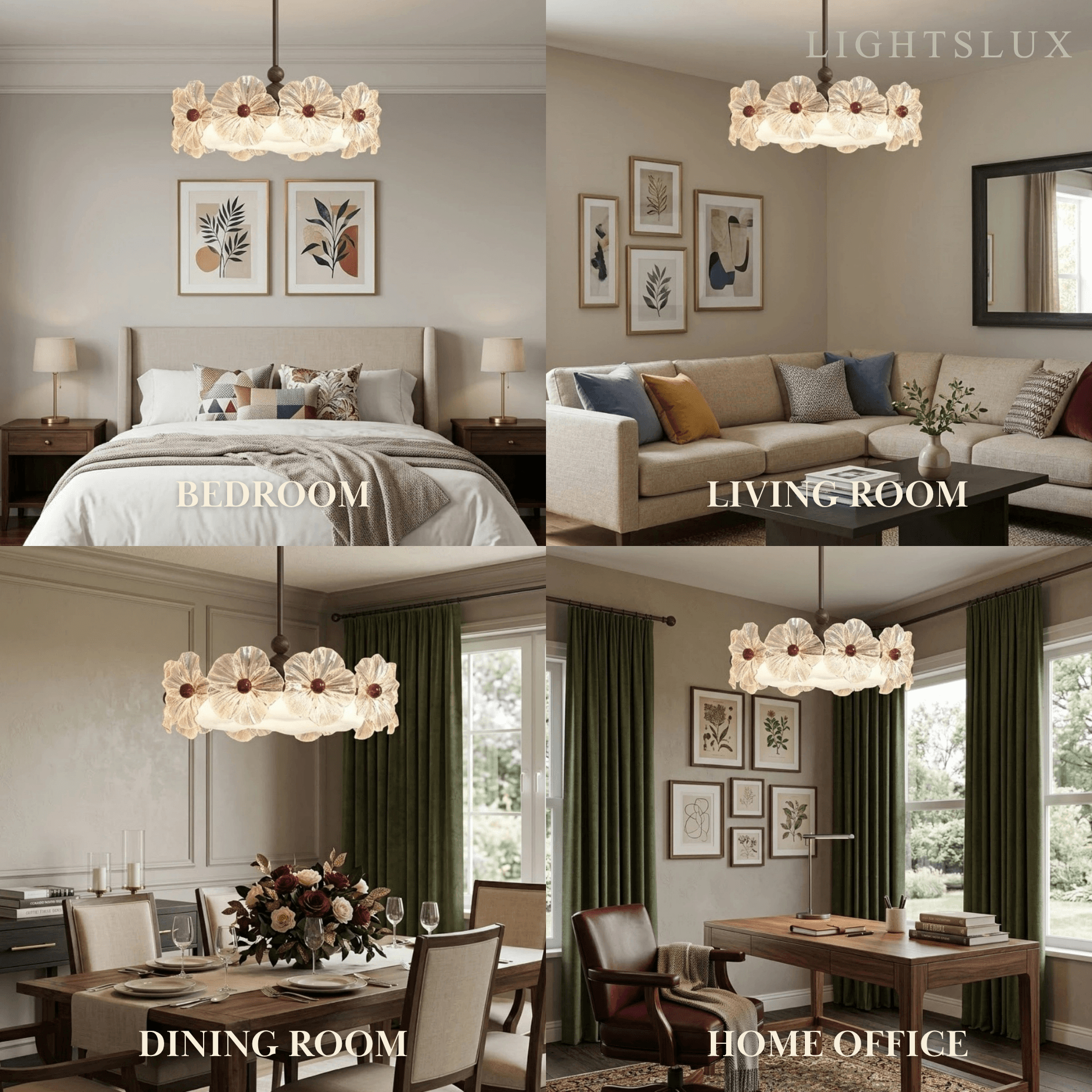 Vintage Chandelier -- Iron Glass Acrylic Walnut for Bedroom Living Room Dining Room - Flindria