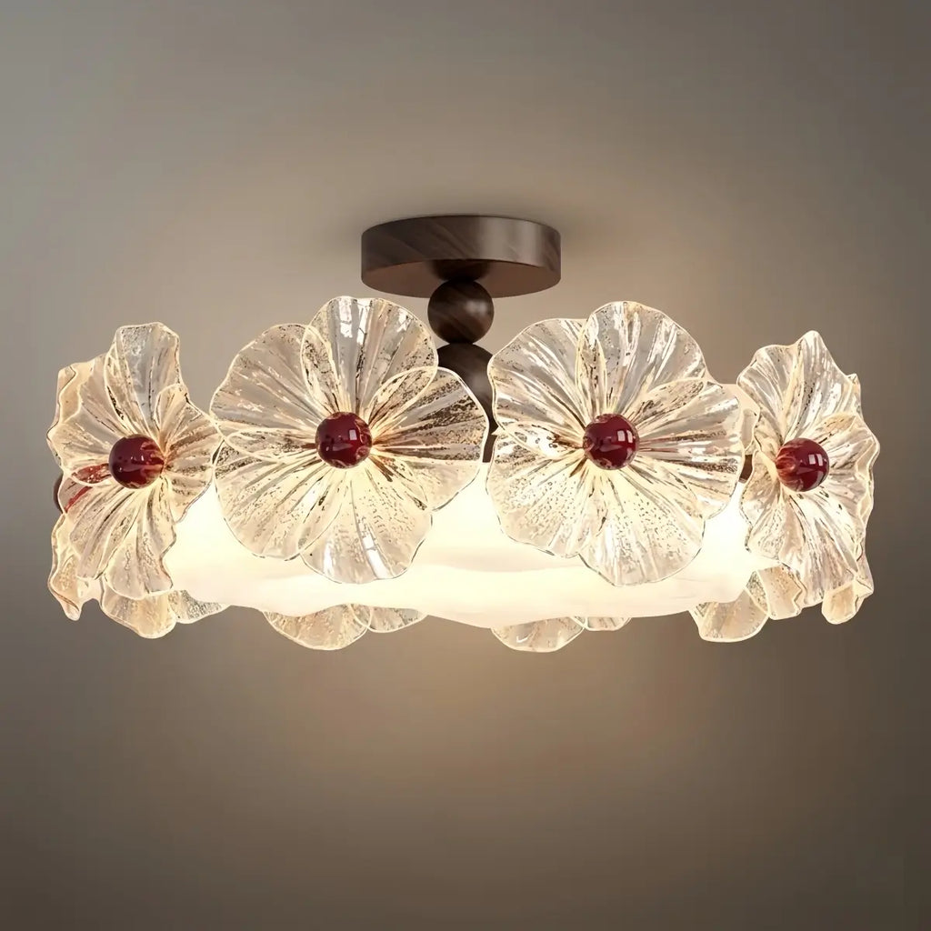 Lámpara de Araña Vintage -- Hierro Vidrio Acrílico Nogal para Dormitorio Sala Comedor - Flindria