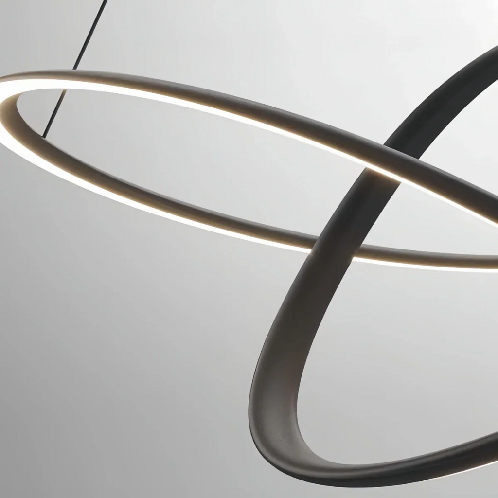 Lámpara de araña minimalista de anillo — acero al carbono y vidrio con globos gris humo para sala - Flindria