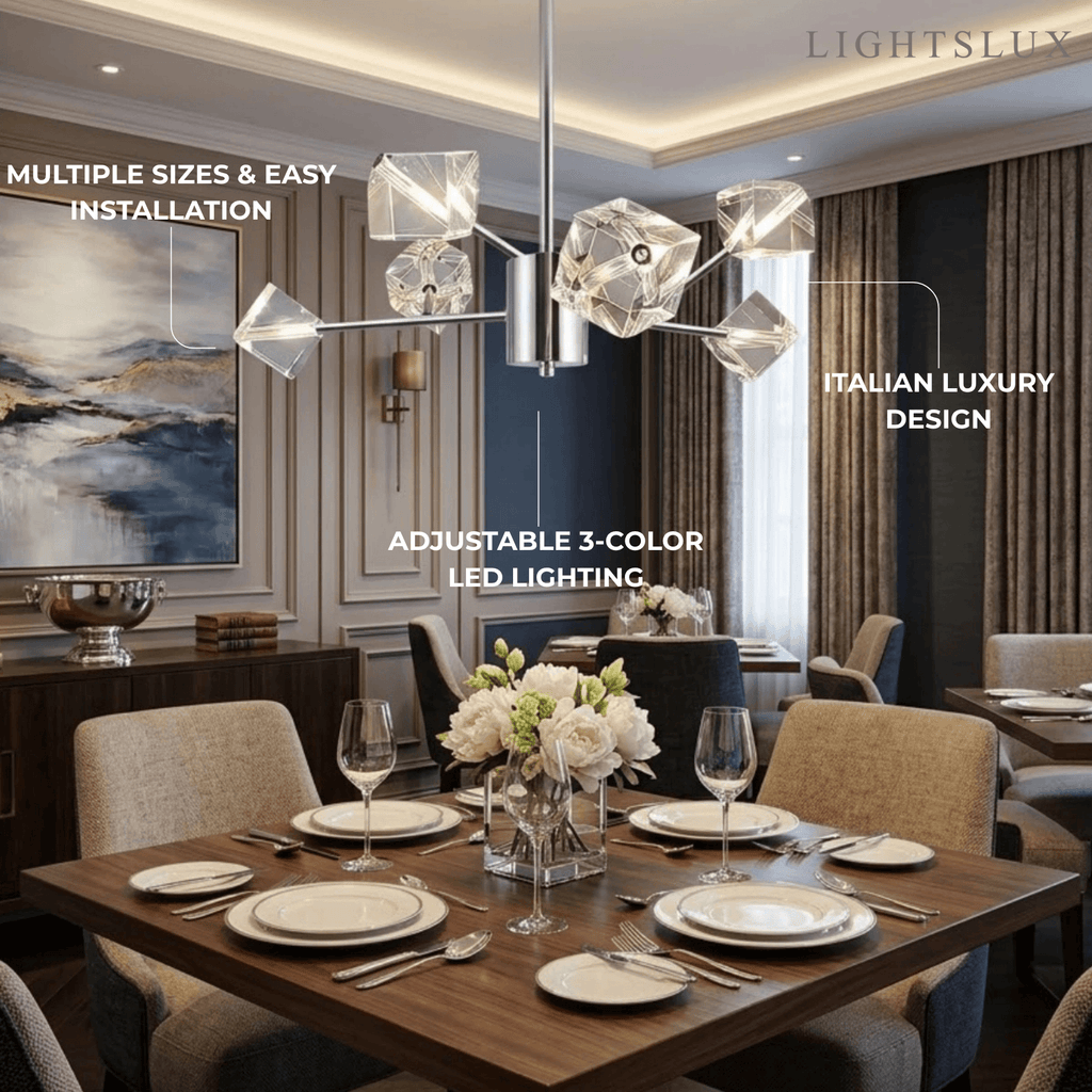 Modern Sputnik Chandelier – Crystal Cube Chrome for Living Room / Dining Room - Flindria