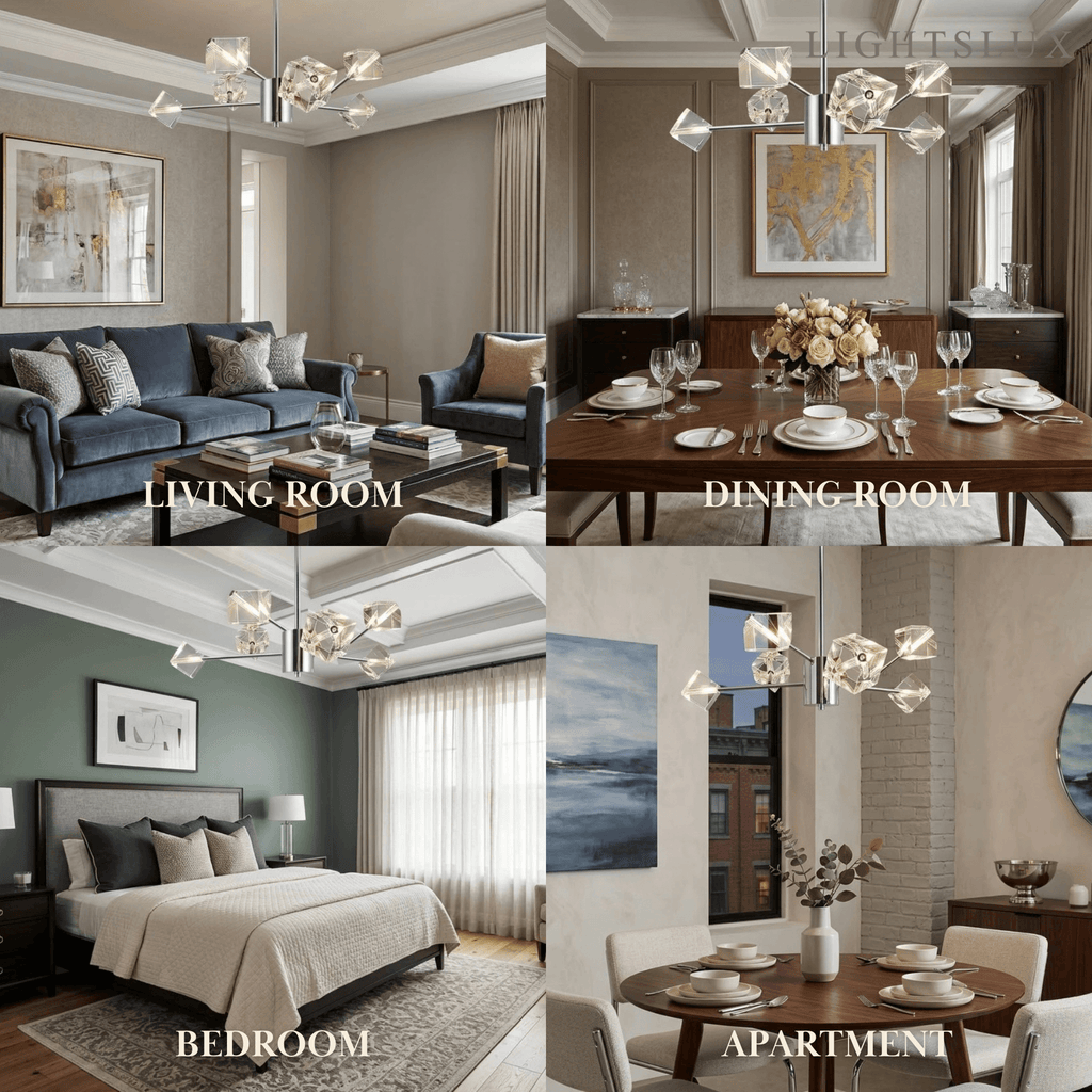 Modern Sputnik Chandelier – Crystal Cube Chrome for Living Room / Dining Room - Flindria