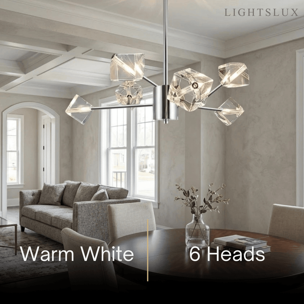 Modern Sputnik Chandelier – Crystal Cube Chrome for Living Room / Dining Room - Flindria