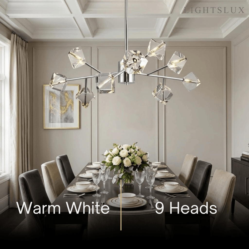 Modern Sputnik Chandelier – Crystal Cube Chrome for Living Room / Dining Room - Flindria