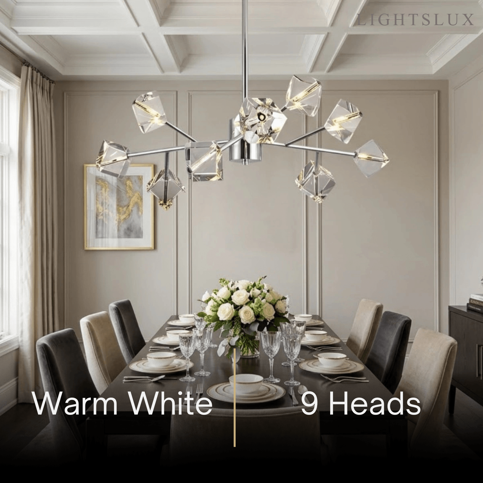 Modern Sputnik Chandelier – Crystal Cube Chrome for Living Room / Dining Room - Flindria