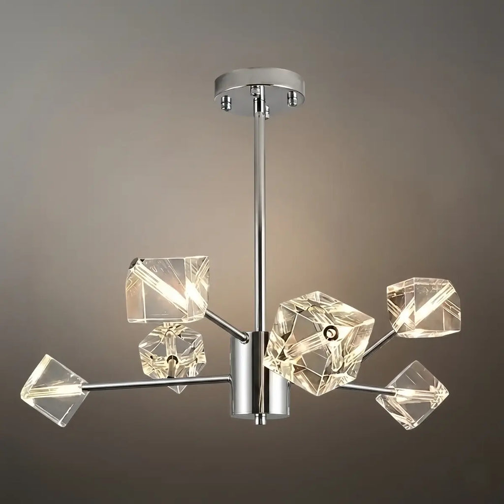 Modern Sputnik Chandelier – Crystal Cube Chrome for Living Room / Dining Room - Flindria