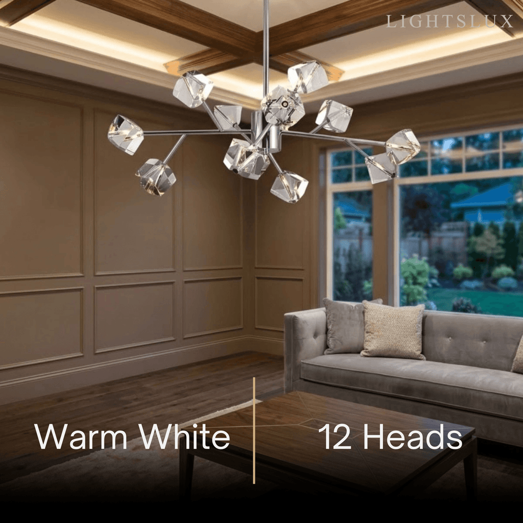 Modern Sputnik Chandelier – Crystal Cube Chrome for Living Room / Dining Room - Flindria