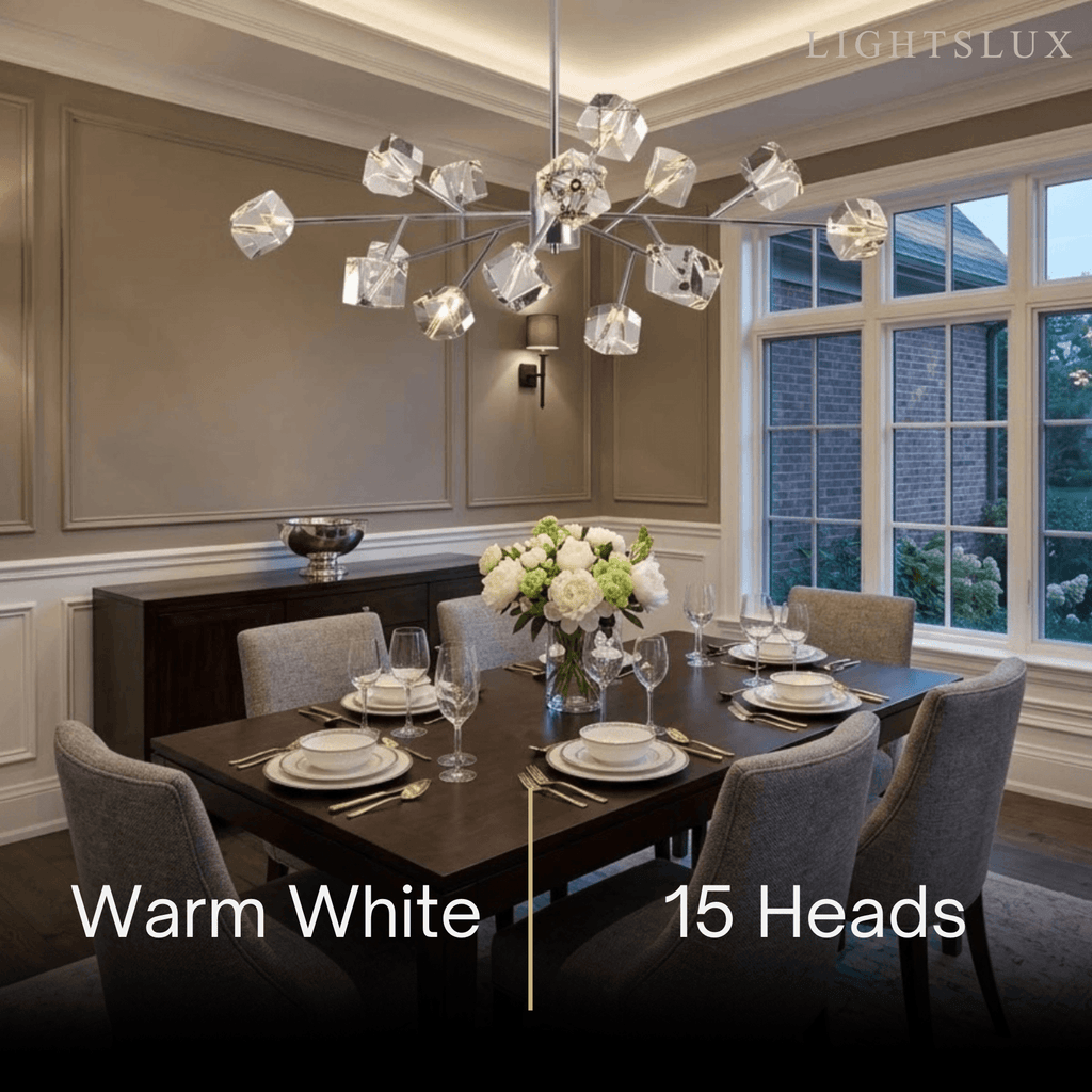Modern Sputnik Chandelier – Crystal Cube Chrome for Living Room / Dining Room - Flindria