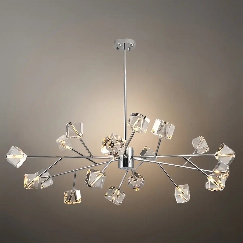 Modern Sputnik Chandelier – Crystal Cube Chrome for Living Room / Dining Room - Flindria