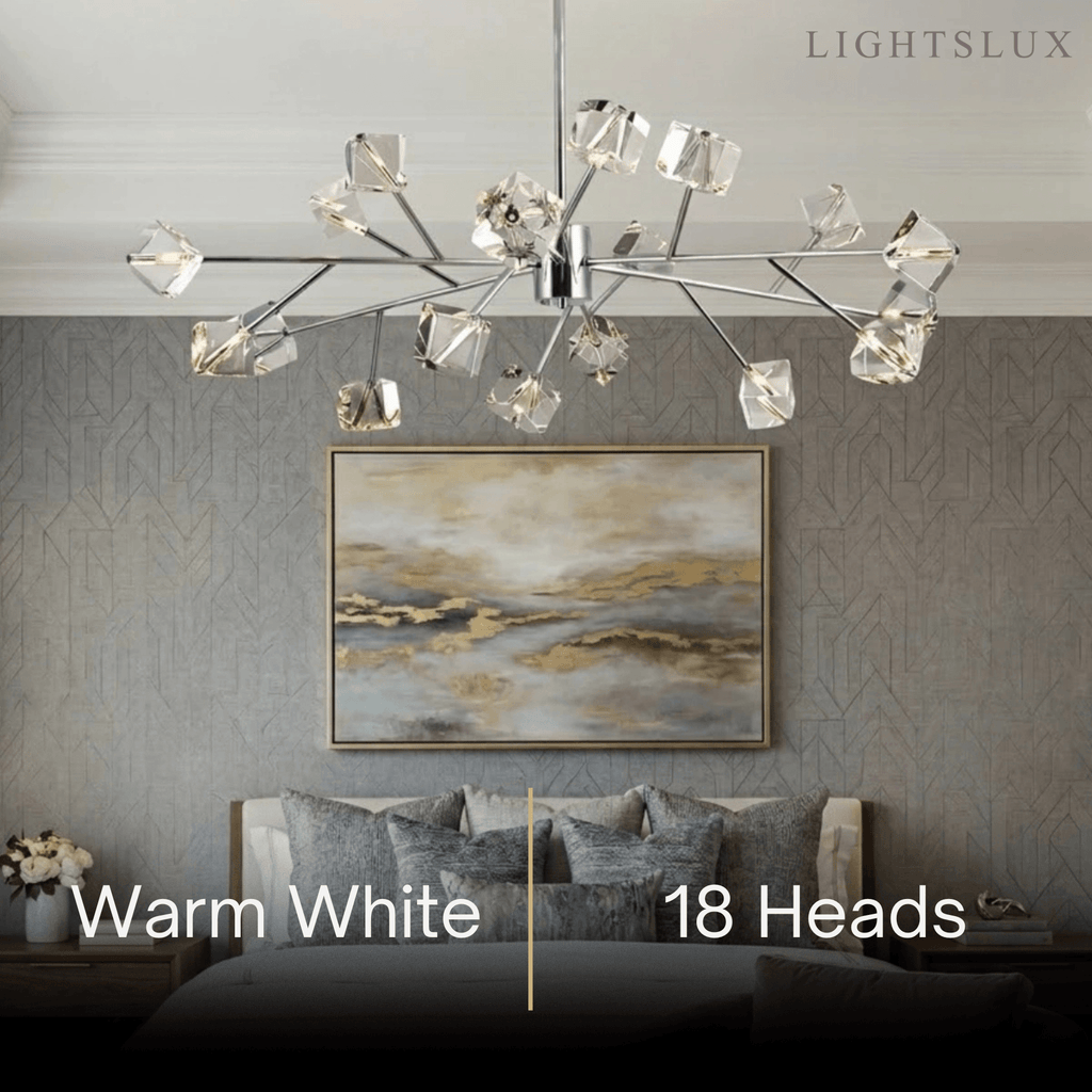 Modern Sputnik Chandelier – Crystal Cube Chrome for Living Room / Dining Room - Flindria