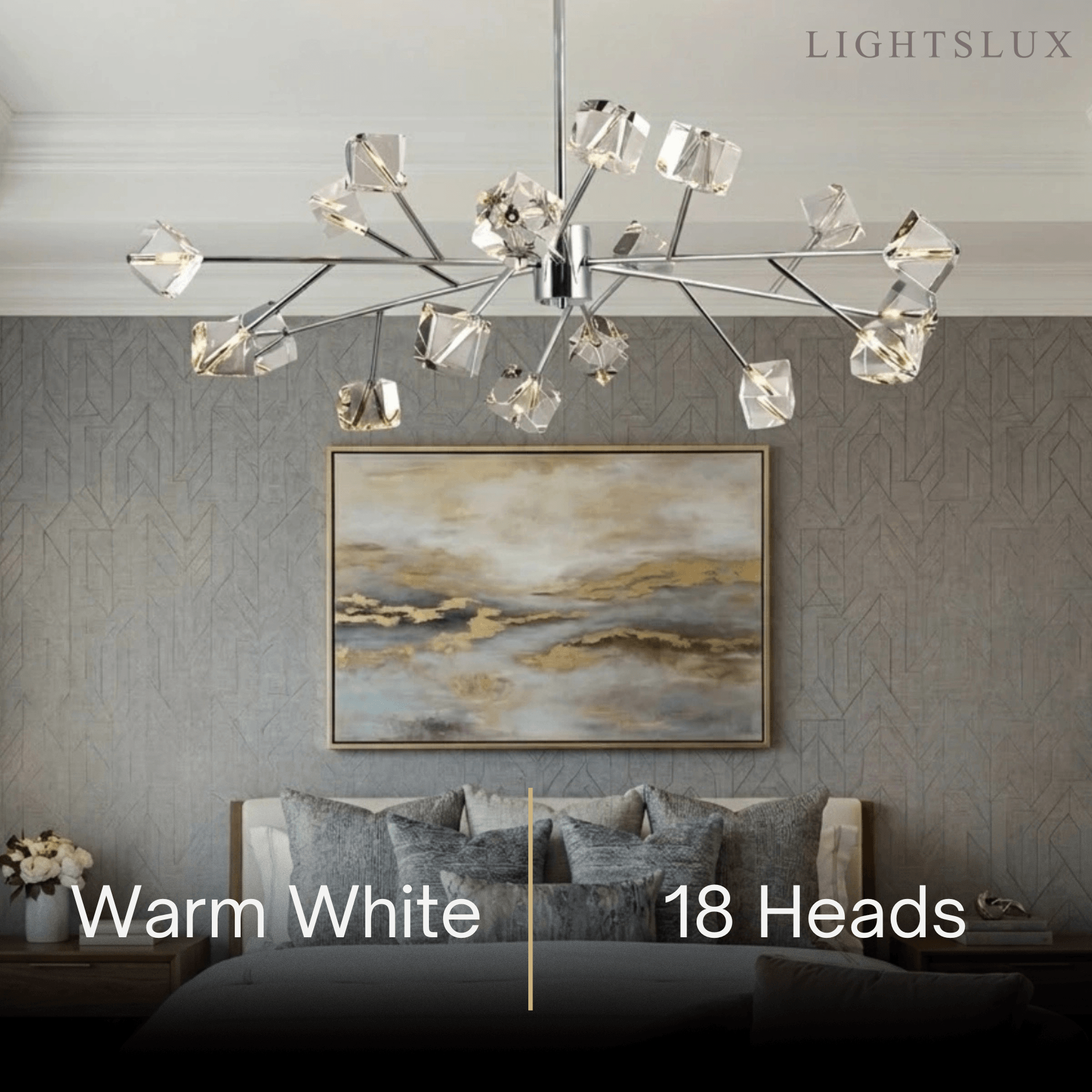 Modern Sputnik Chandelier – Crystal Cube Chrome for Living Room / Dining Room - Flindria