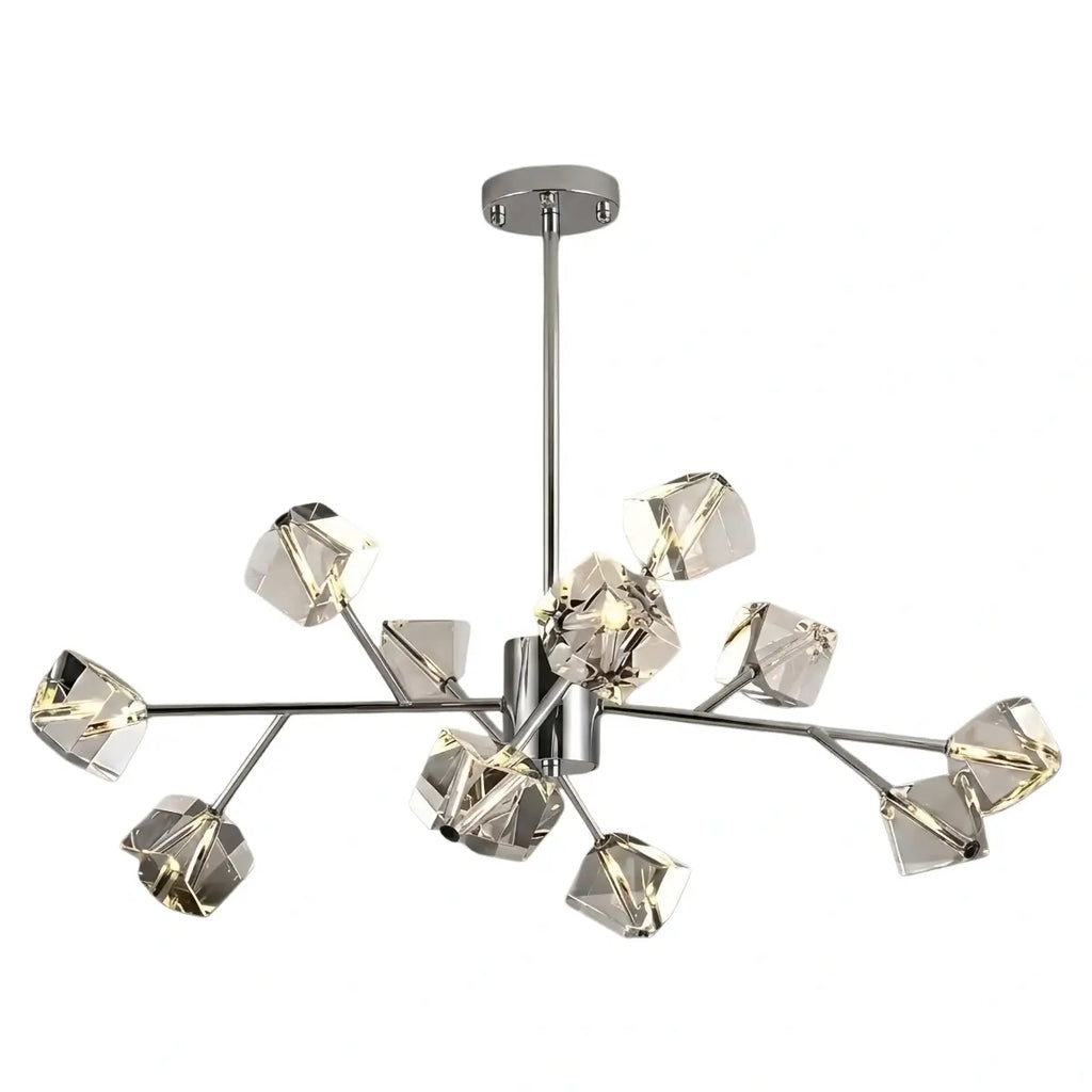 Modern Sputnik Chandelier – Crystal Cube Chrome for Living Room / Dining Room - Flindria