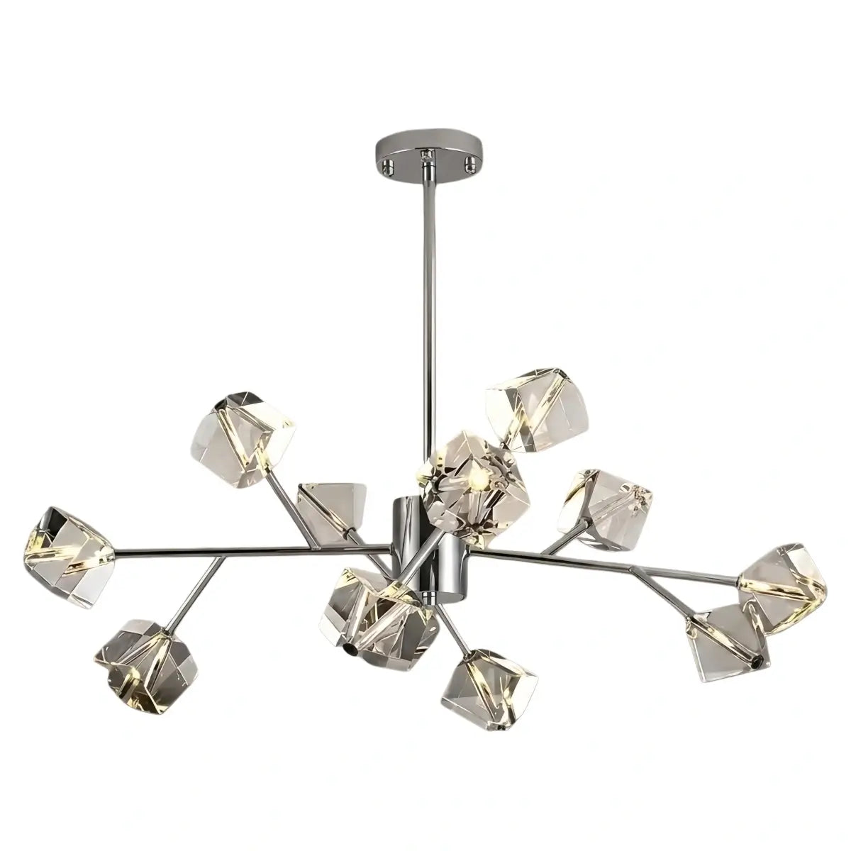 Modern Sputnik Chandelier – Crystal Cube Chrome for Living Room / Dining Room - Flindria
