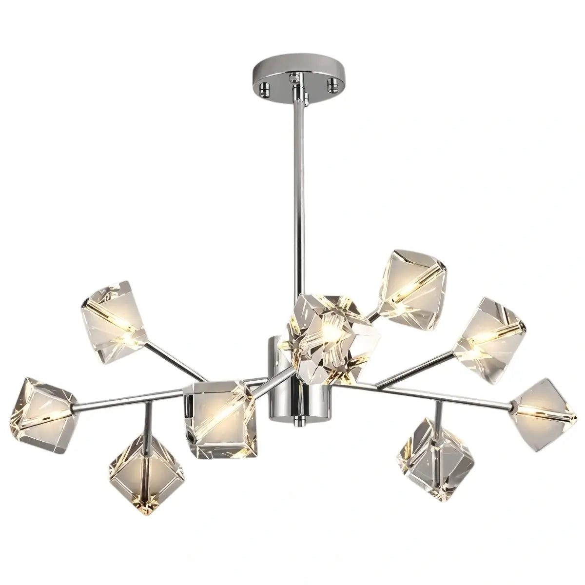 Modern Sputnik Chandelier – Crystal Cube Chrome for Living Room / Dining Room - Flindria