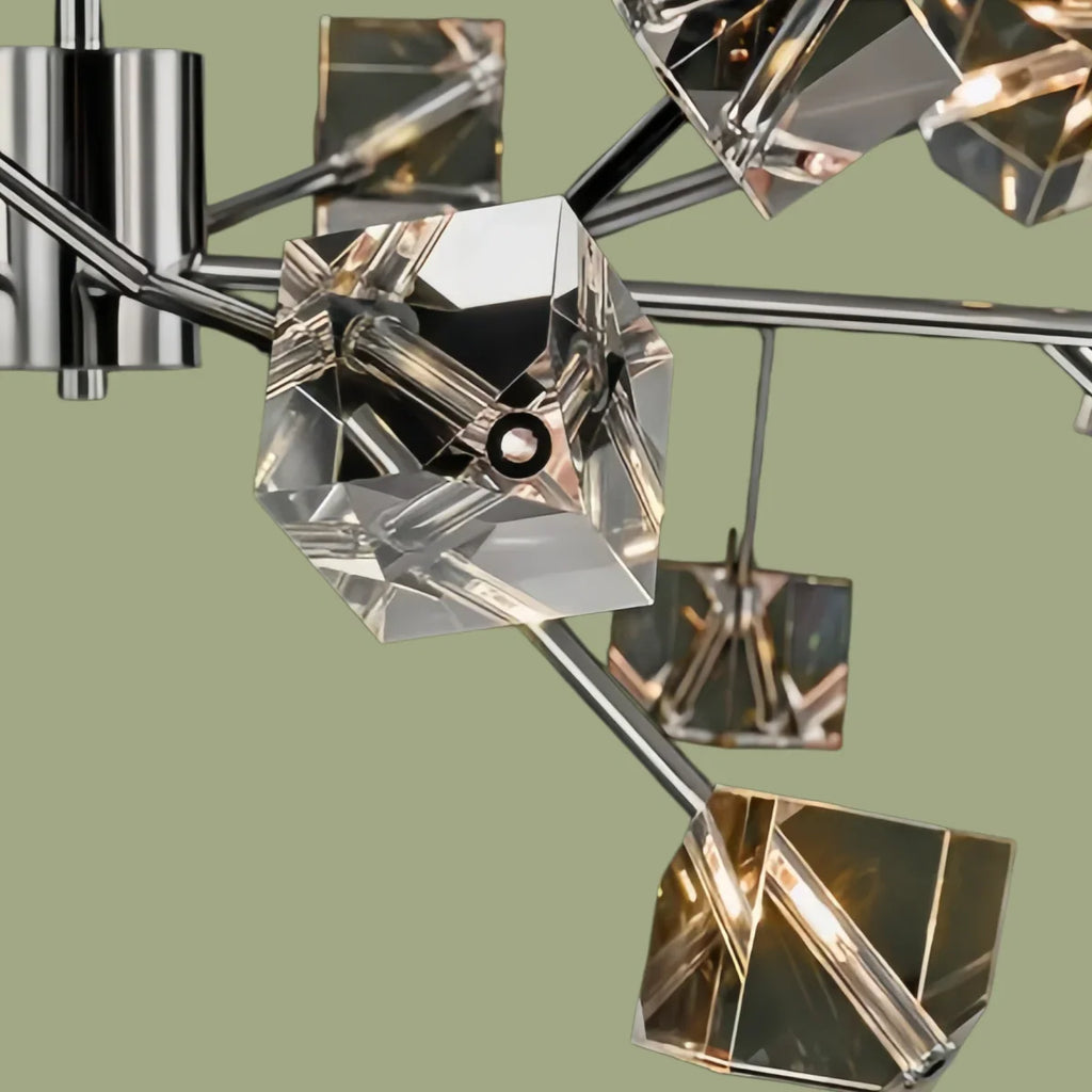 Modern Sputnik Chandelier – Crystal Cube Chrome for Living Room / Dining Room - Flindria