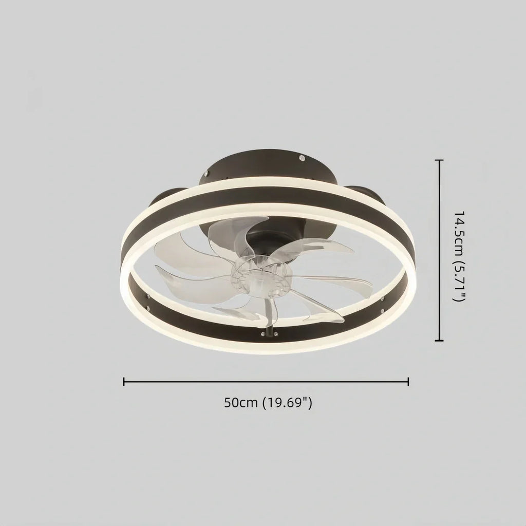 Modern Semi-Flush Ceiling Fan with Light -- Silent Black & White Iron ABS for Bedroom - Flindria