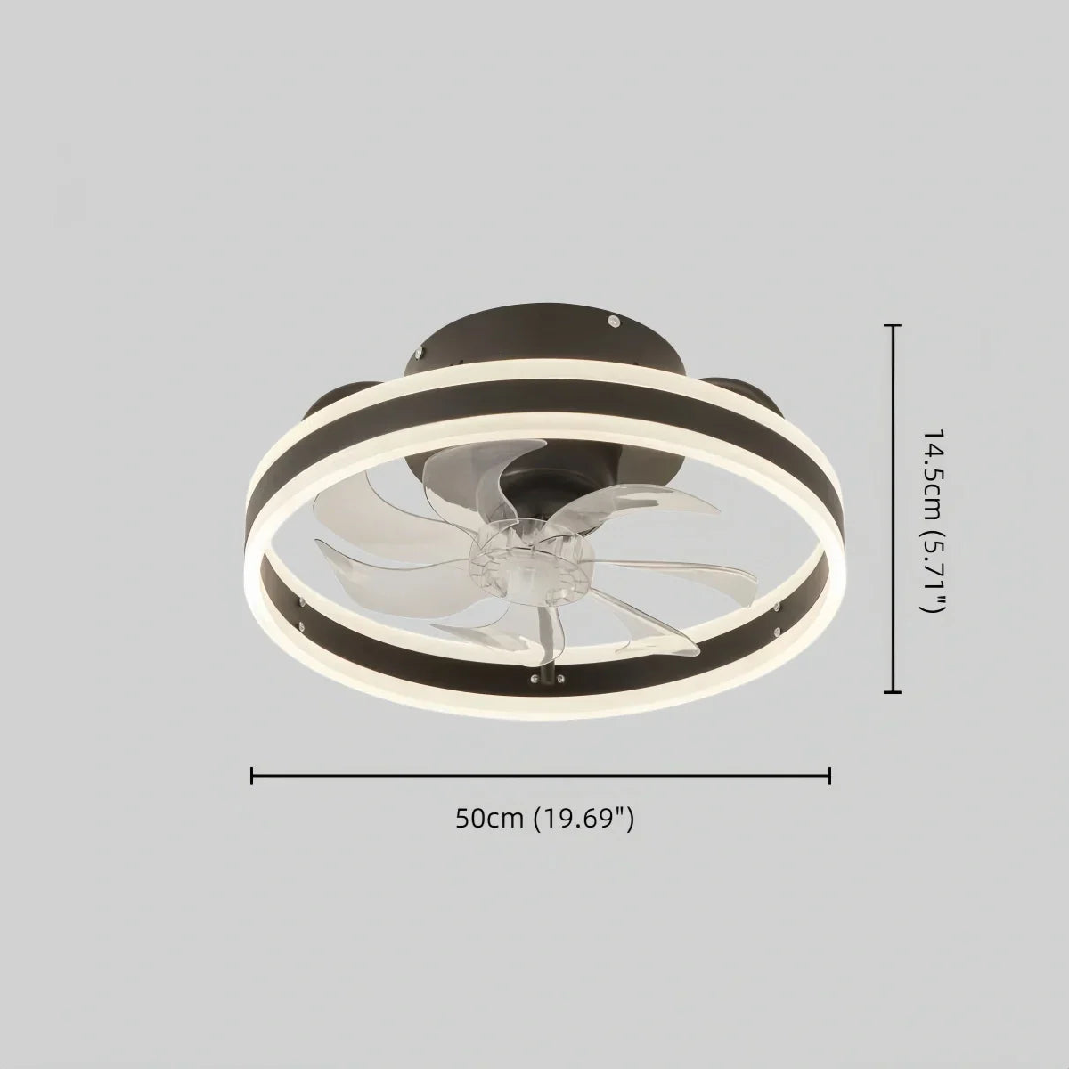 Modern Semi-Flush Ceiling Fan with Light -- Silent Black & White Iron ABS for Bedroom - Flindria