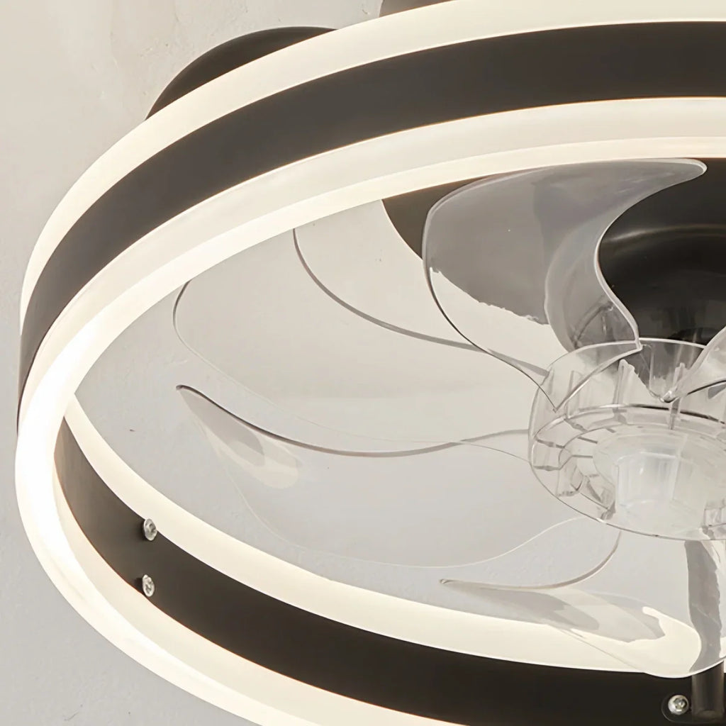 Modern Semi-Flush Ceiling Fan with Light -- Silent Black & White Iron ABS for Bedroom - Flindria