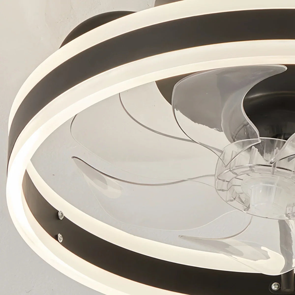 Modern Semi-Flush Ceiling Fan with Light -- Silent Black & White Iron ABS for Bedroom - Flindria