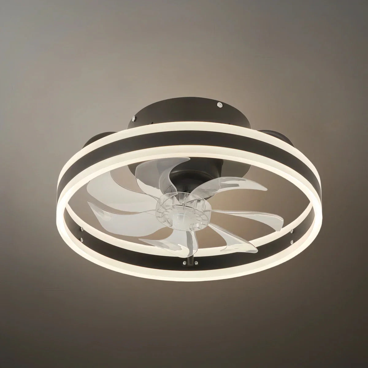 Modern Semi-Flush Ceiling Fan with Light -- Silent Black & White Iron ABS for Bedroom - Flindria