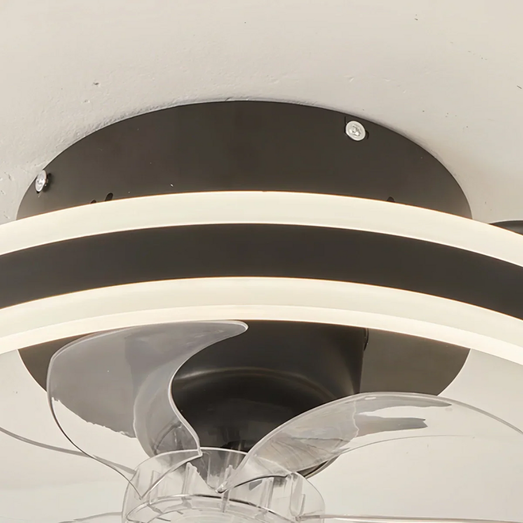 Modern Semi-Flush Ceiling Fan with Light -- Silent Black & White Iron ABS for Bedroom - Flindria
