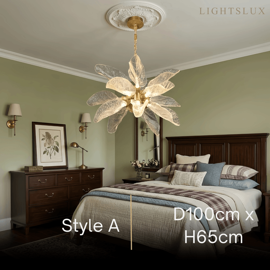 Elegant organisk lysekrone – guldbelagt gren metal & harpiks til stue / spisestue - Flindria