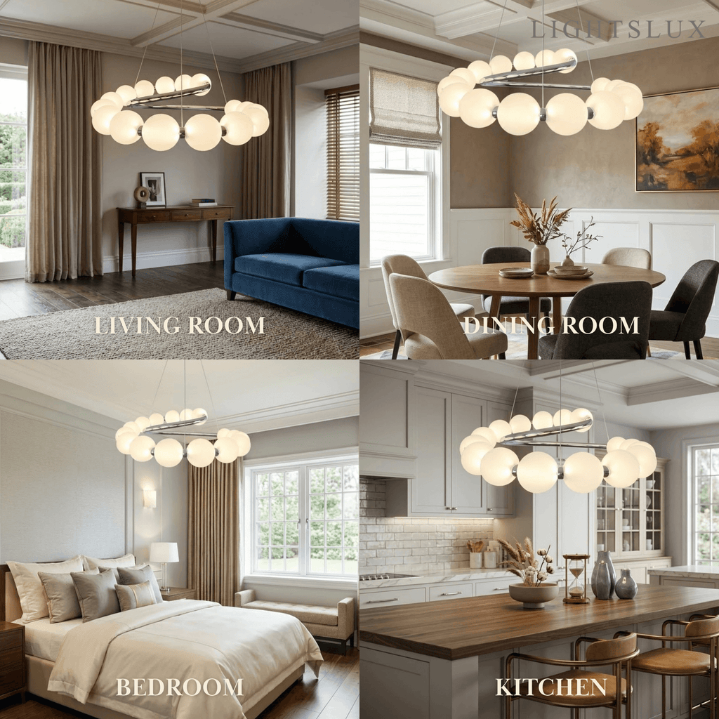 Modern LED Chandelier – Pearl-Style Chrome for Living Room / Dining Room - Flindria