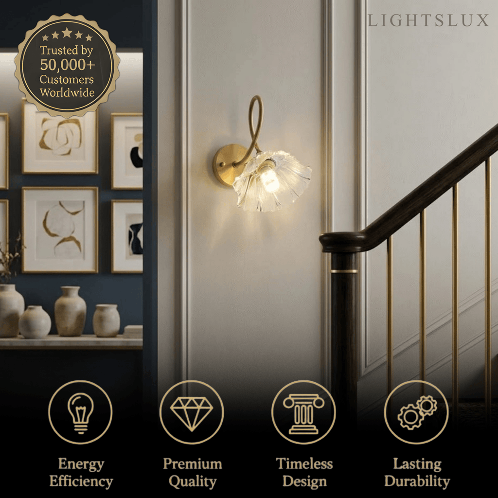 Elegante Wandleuchte – Messing & Glas Blume für Wohnzimmer/Schlafzimmer – Flindria