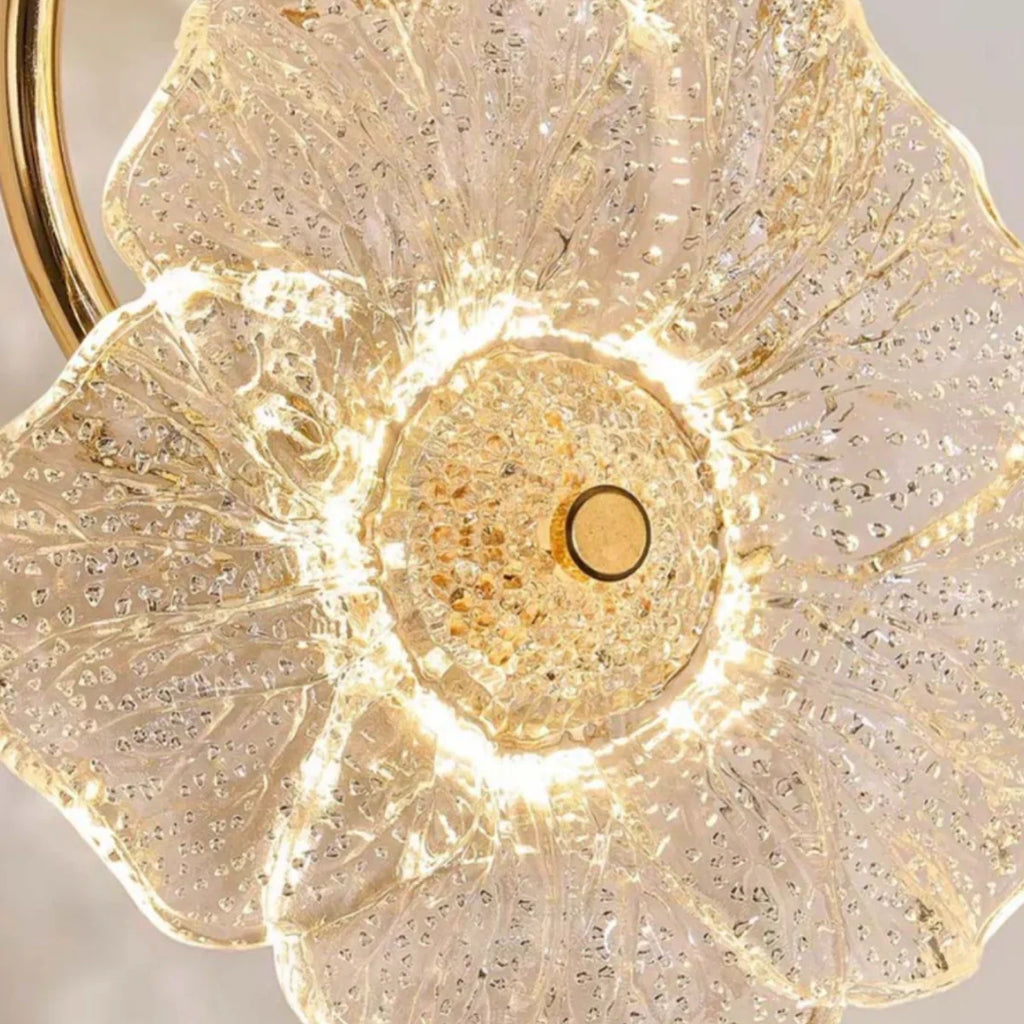 Lámpara de pared moderna en forma de flor de vidrio -- Metal dorado para dormitorio/sala/comedor - Flindria