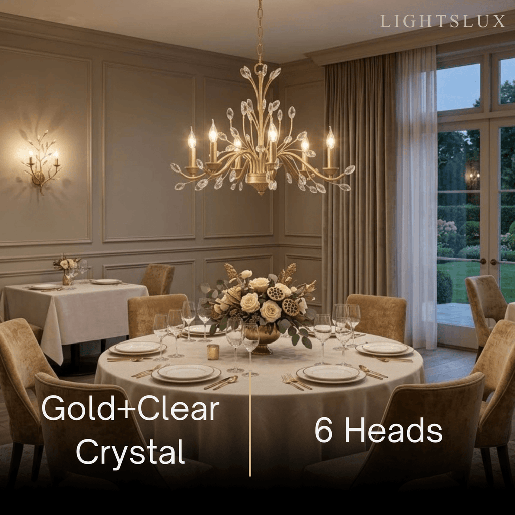 Eleganter Ast-Kronleuchter – Gold Kristall für Wohnzimmer / Esszimmer - Flindria