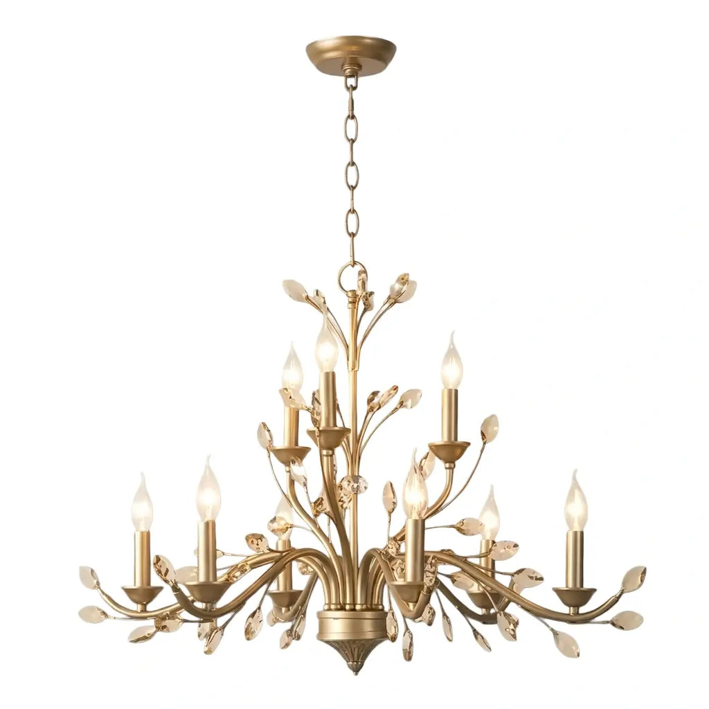 Eleganter Ast-Kronleuchter – Gold Kristall für Wohnzimmer / Esszimmer - Flindria