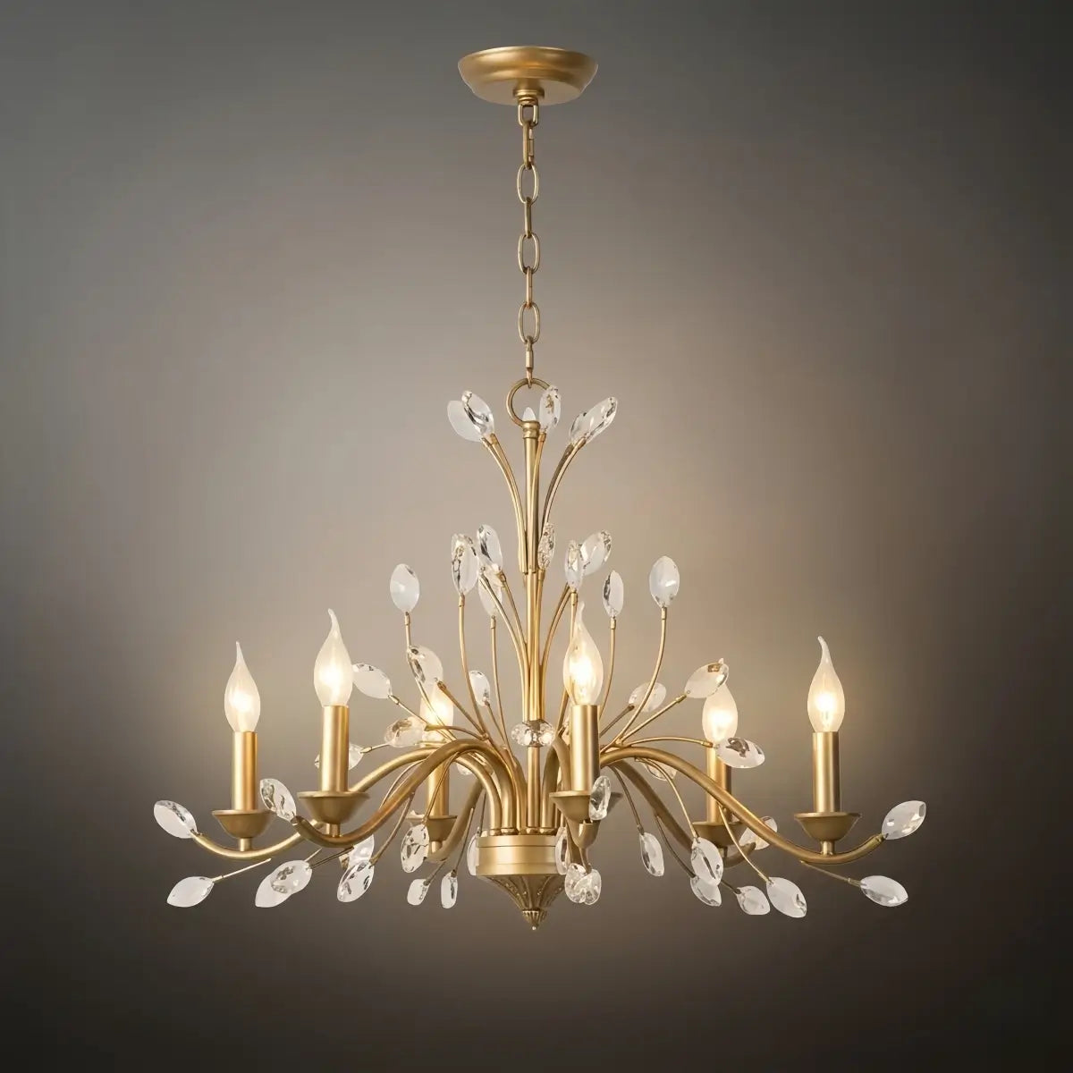 Eleganter Ast-Kronleuchter – Gold Kristall für Wohnzimmer / Esszimmer - Flindria