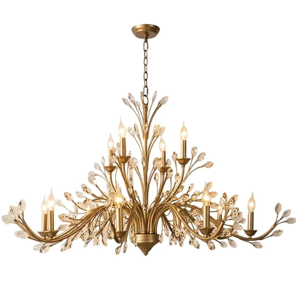 Eleganter Ast-Kronleuchter – Gold Kristall für Wohnzimmer / Esszimmer - Flindria