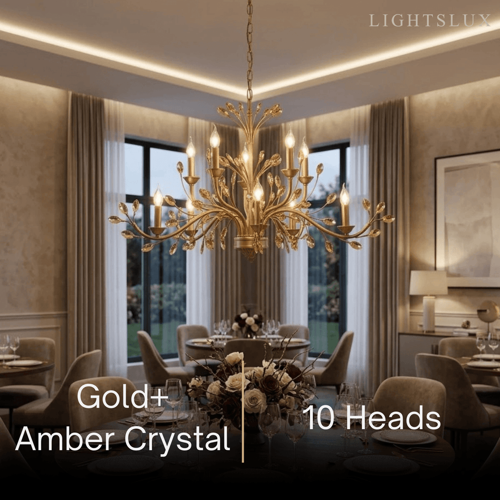 Eleganter Ast-Kronleuchter – Gold Kristall für Wohnzimmer / Esszimmer - Flindria