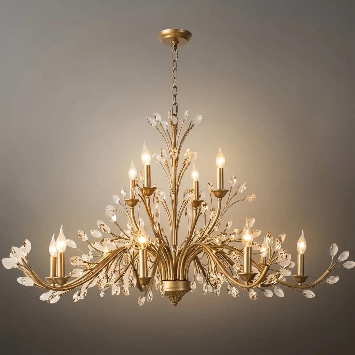 Eleganter Ast-Kronleuchter – Gold Kristall für Wohnzimmer / Esszimmer - Flindria