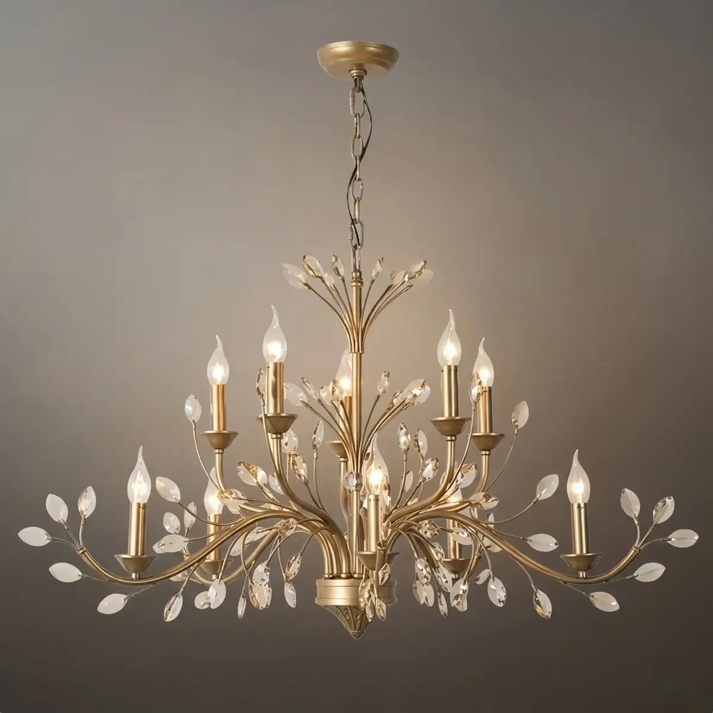 Eleganter Ast-Kronleuchter – Gold Kristall für Wohnzimmer / Esszimmer - Flindria