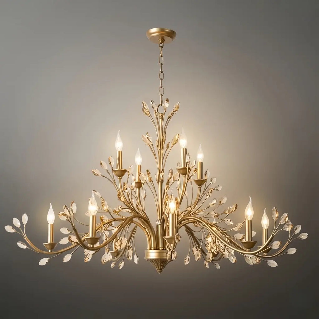 Eleganter Ast-Kronleuchter – Gold Kristall für Wohnzimmer / Esszimmer - Flindria