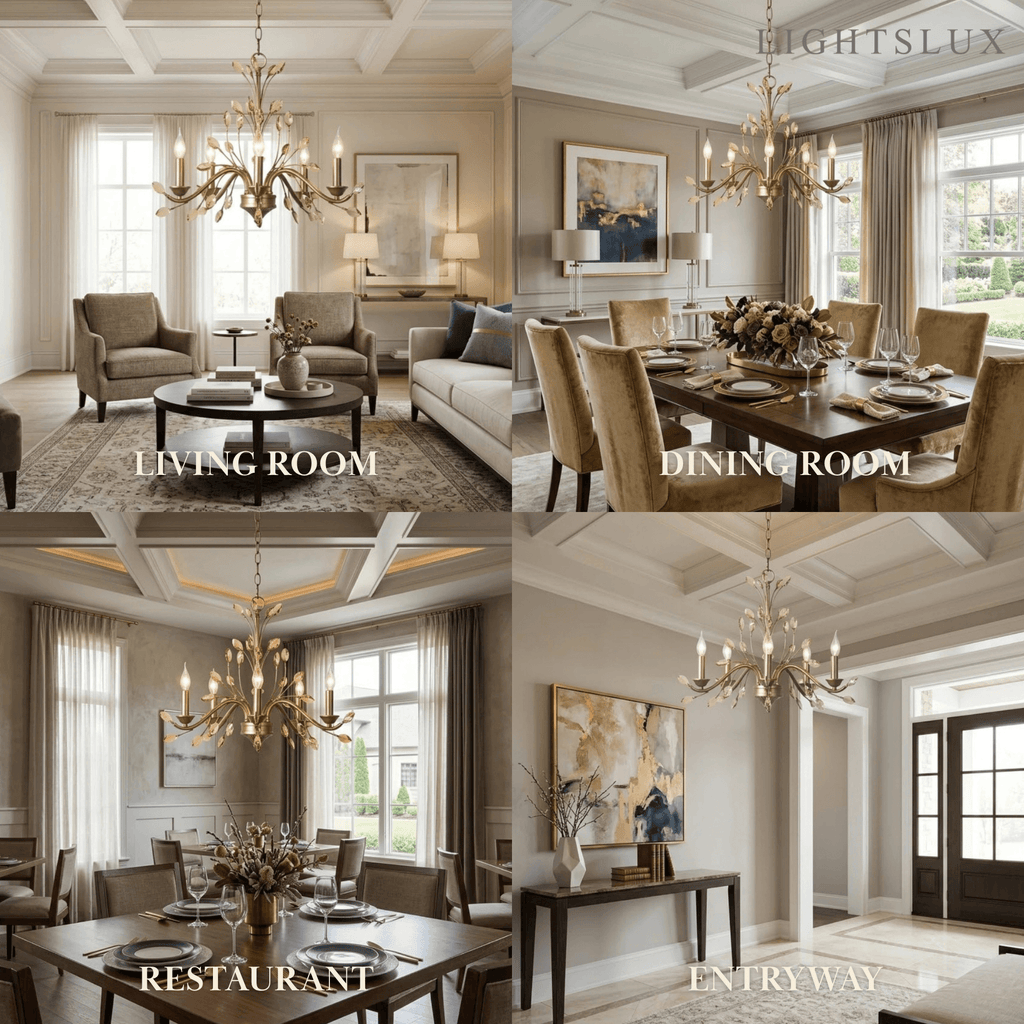 Eleganter Ast-Kronleuchter – Gold Kristall für Wohnzimmer / Esszimmer - Flindria