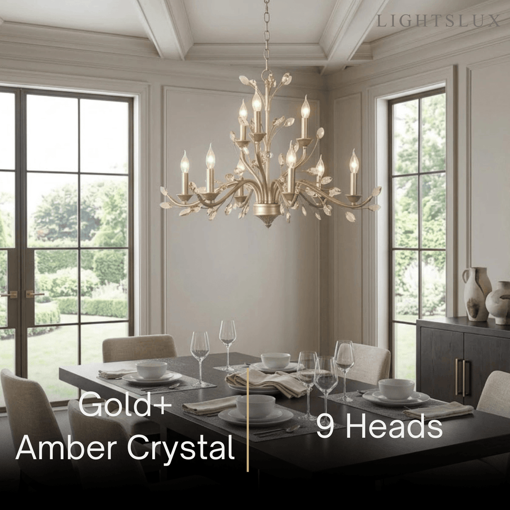 Eleganter Ast-Kronleuchter – Gold Kristall für Wohnzimmer / Esszimmer - Flindria