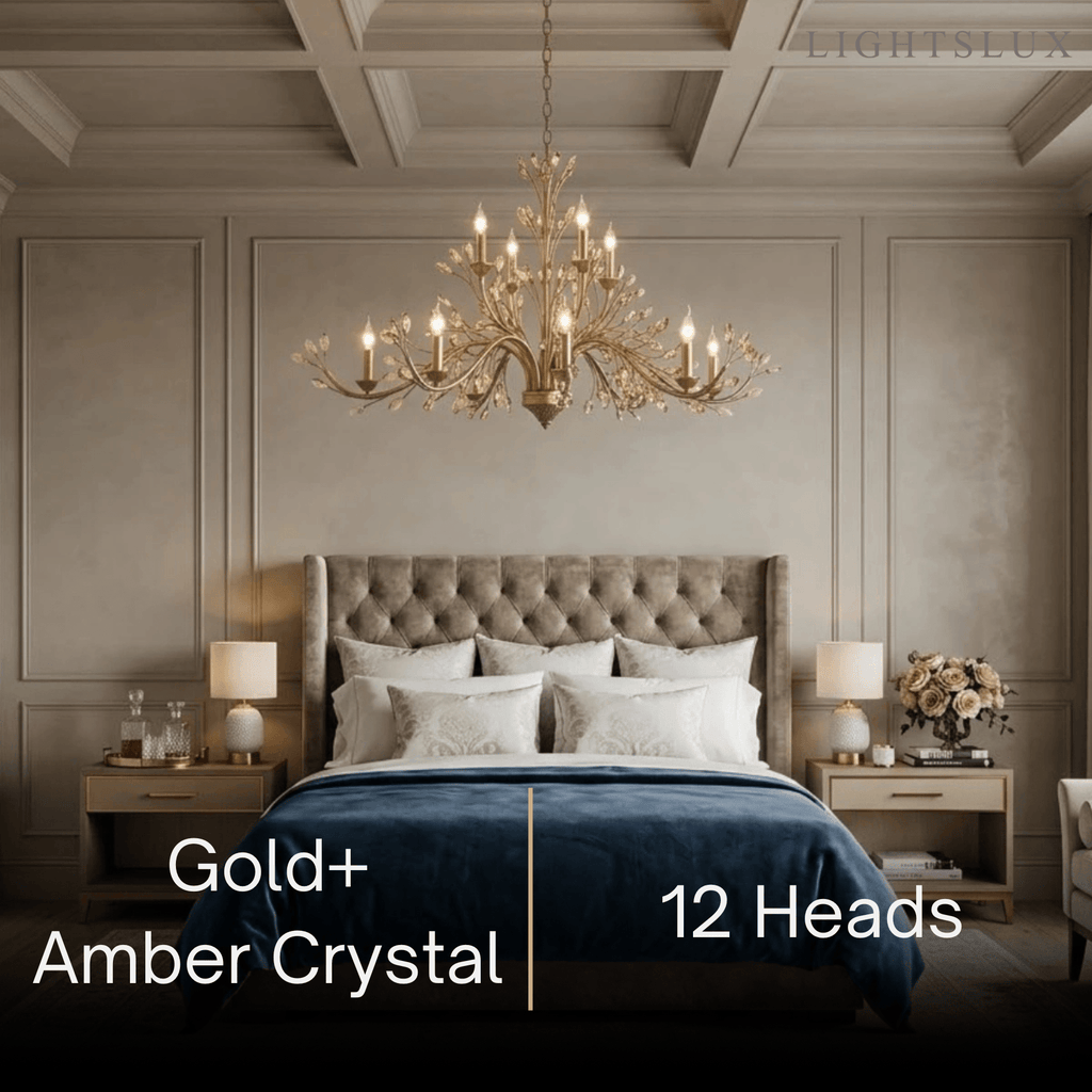 Eleganter Ast-Kronleuchter – Gold Kristall für Wohnzimmer / Esszimmer - Flindria