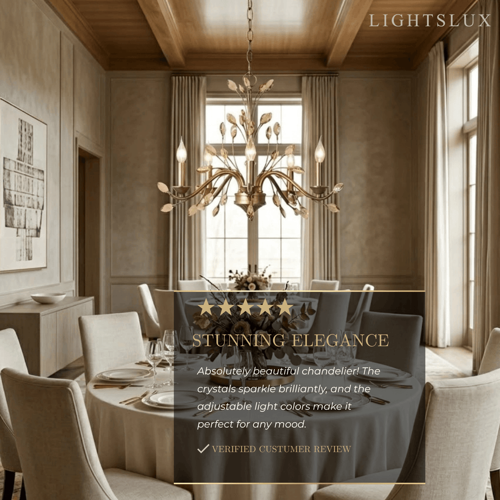 Eleganter Ast-Kronleuchter – Gold Kristall für Wohnzimmer / Esszimmer - Flindria