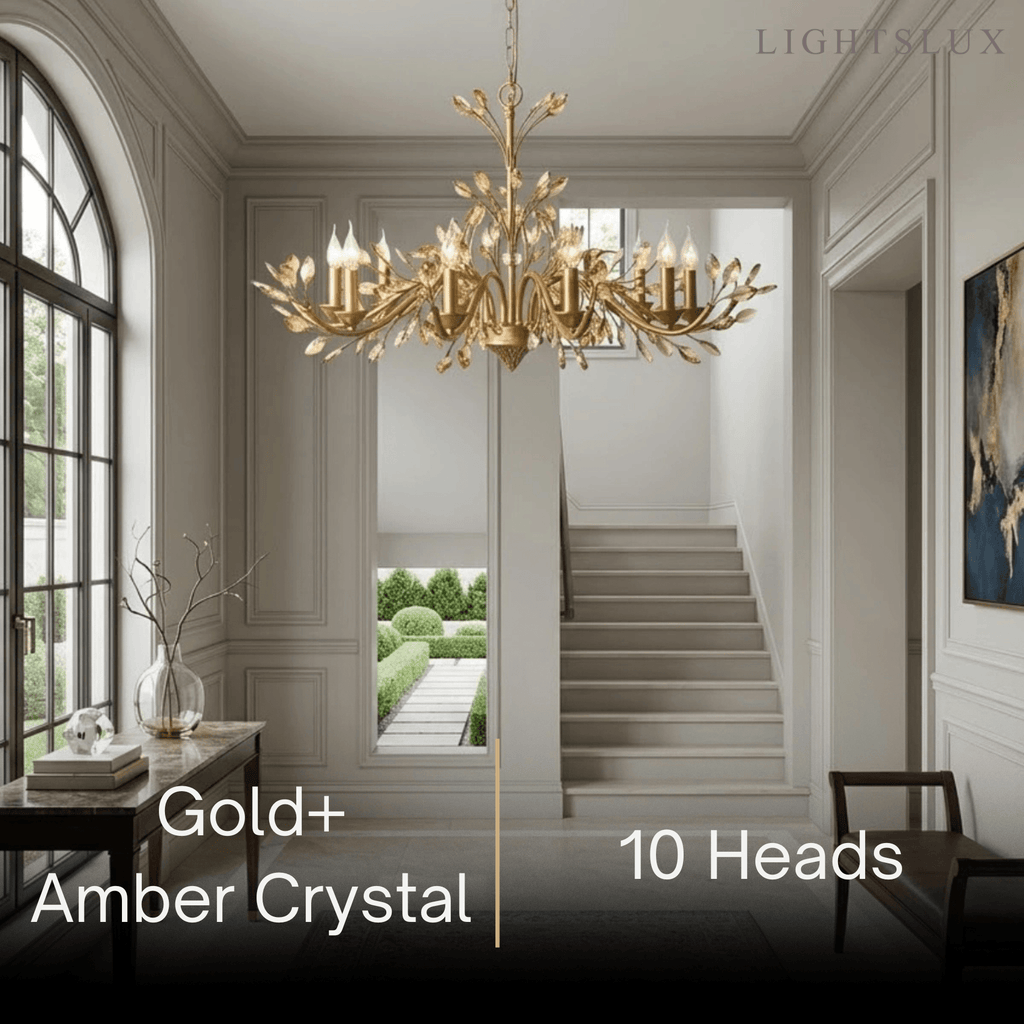 Eleganter Ast-Kronleuchter – Gold Kristall für Wohnzimmer / Esszimmer - Flindria